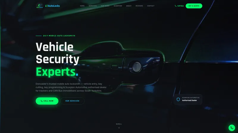 Custom website built by Website and Design for LT AutoLocks, a custom website in Doncaster, South Yorkshire